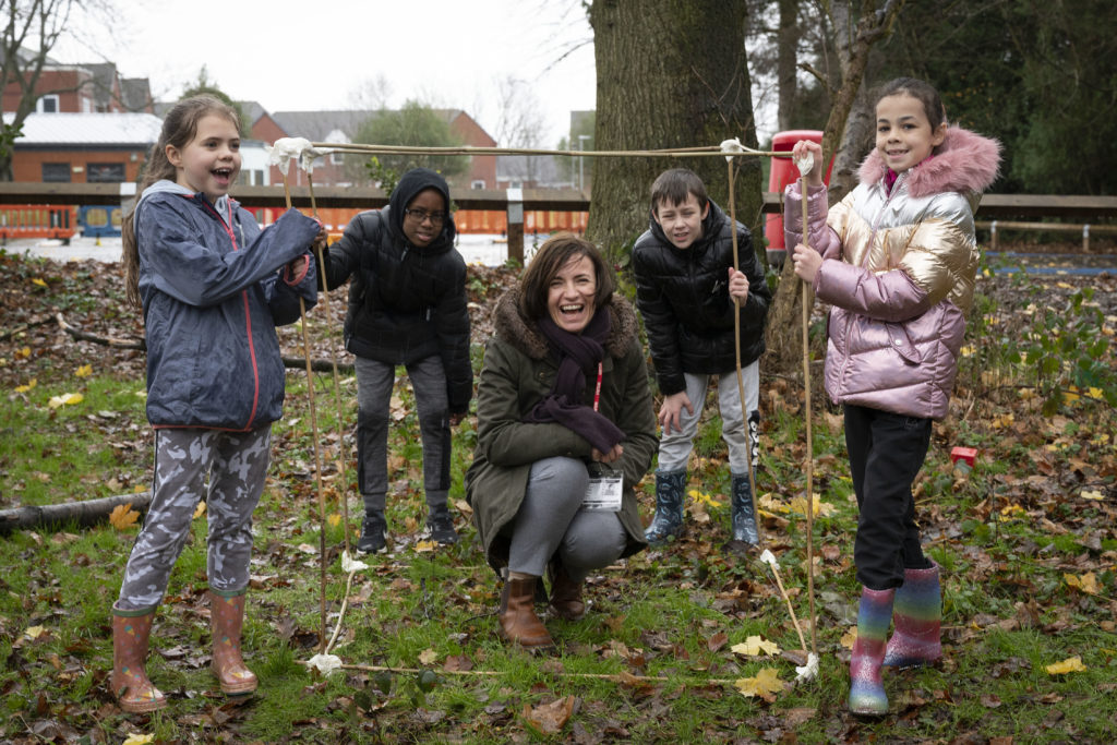Abbie Vlahakis visiting pupils at Meadows Primary School.